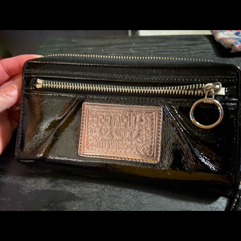 Coach Poppy black Patton leather wristlet